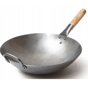 Wok Ręcznie Kuty 14cali (35,5cm) Orient Cook z drewnianą pokrywką