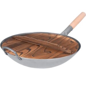 Wok Ręcznie Kuty 14cali (35,5cm) Orient Cook z drewnianą pokrywką